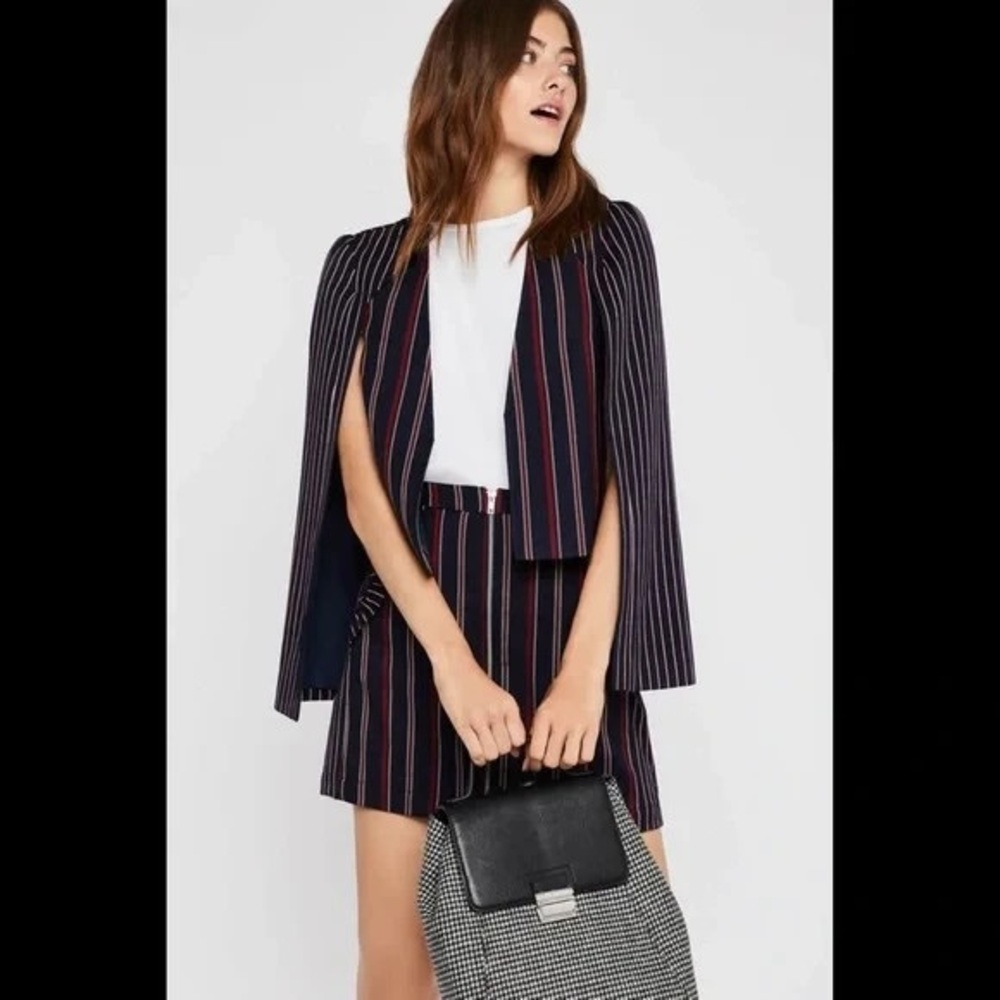 BCBGeneration Mixed-Stripe Cape Jacket and Skirt Set